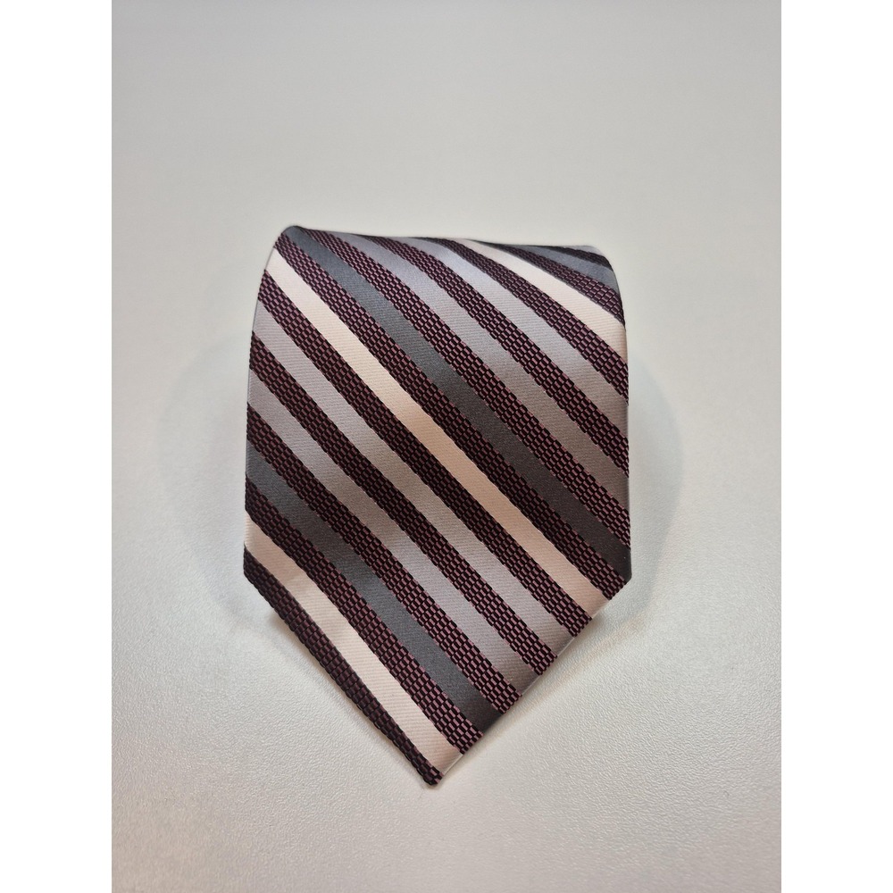 Bruno Piattelli Tie Mens One Size Gray Striped 100% Silk Handmade Satin
